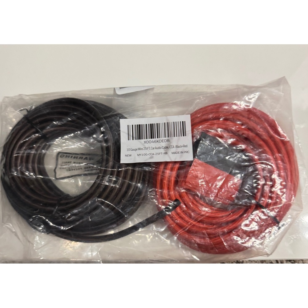 10 Gauge Wire 25FT Car Audio Cable CCA Black Red 10 AWG MY10G-CCA-25FT-RB